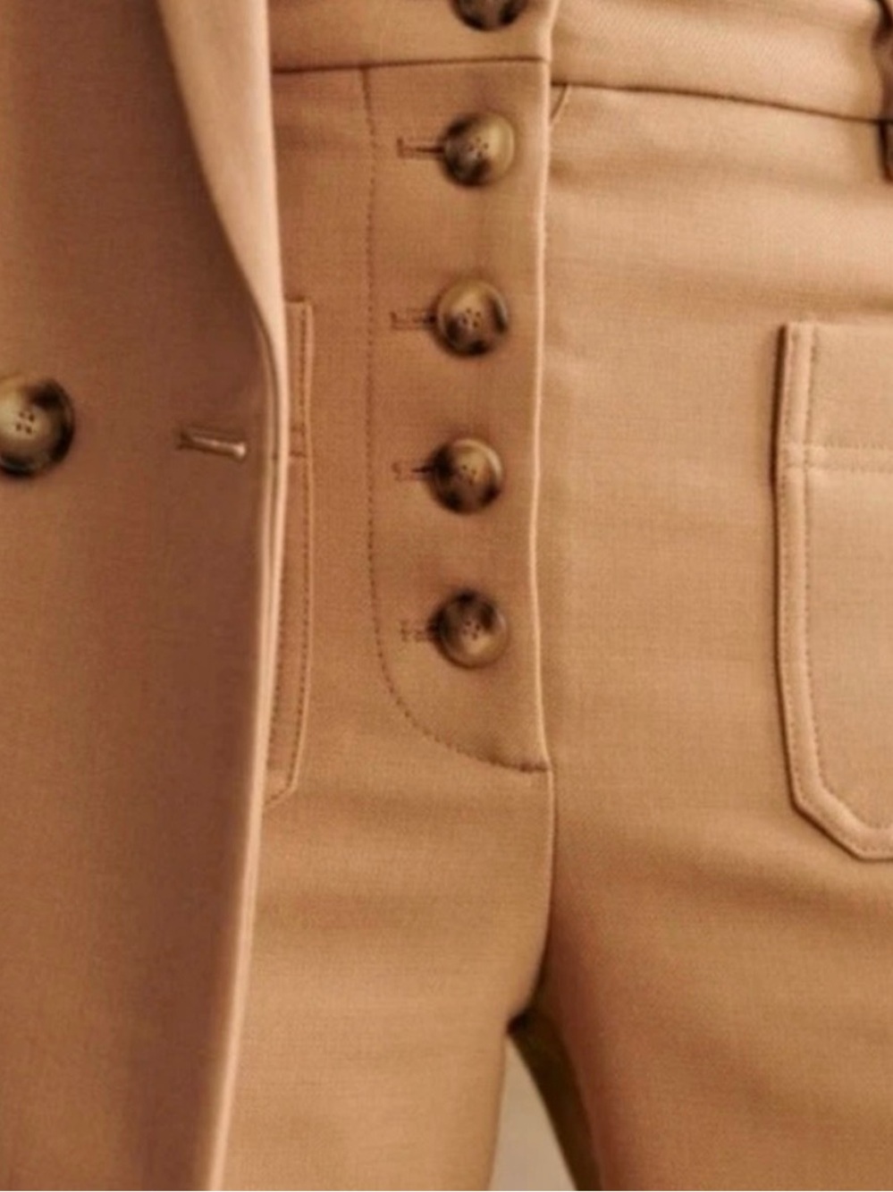 Sezane High-Rise Wide-Leg Trousers in Tan